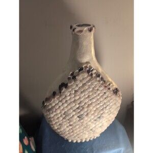 Handmade Vase With Shells ~20" x15" Abalone-style Paint Flowers Beach Art Purple